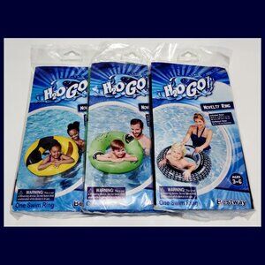 Lot of 3 Inflatable Novelty Swim Rings Smiley Face, Alien, Tire by Bestway 26.8"